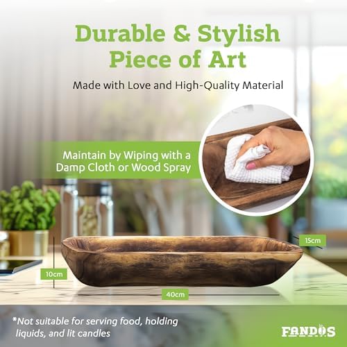 FANDOS Wooden Decor Dough Bowl 17 Inch Hand Carved Paulownia