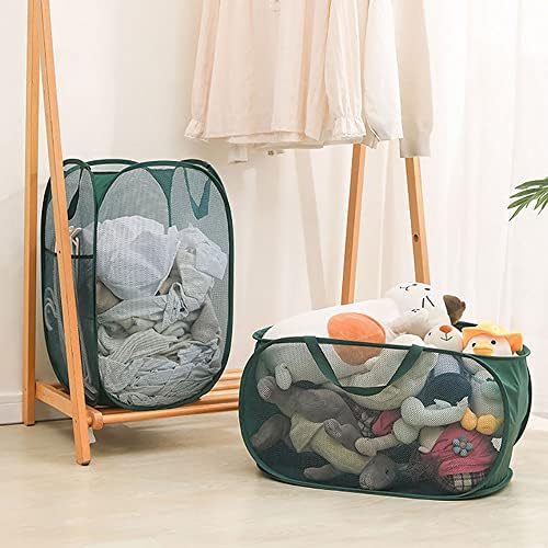 4Pcs Beige Canvas Laundry Hamper Foldable Pop-Up Mesh Basket
