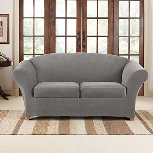 SureFit Stretch Pique 2-Seat Loveseat Covers - Flannel Gray