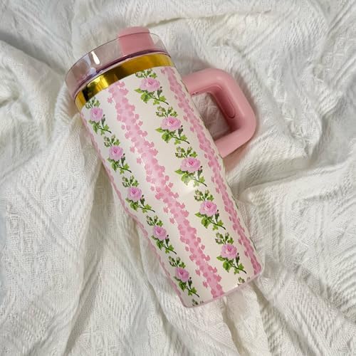 14 oz Toddler Tumbler with Handle and Straw Pink Flower