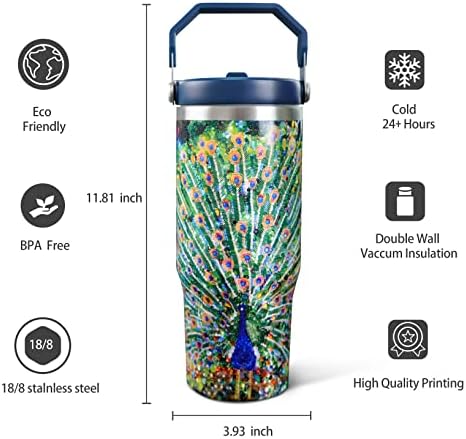 30oz Peacock Tumbler with Handle and Straw