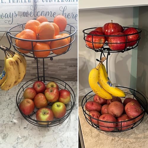 Bextsrack 2-Tier Fruit Basket with Banana Hanger Black