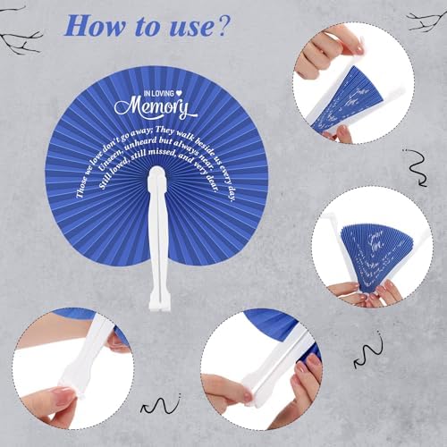 Roowest 25 Pcs Blue Memorial Folding Fans for Funerals