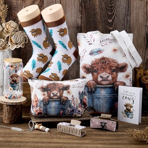 Skylety 8 Pcs Western Highland Cow Gift Set for Women
