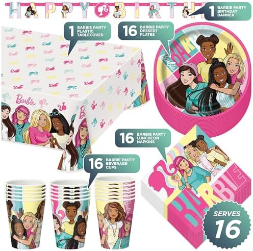 Barbie and Friends Birthday Party Pack 16 Plates Napkins Cups