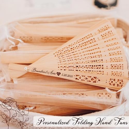 LIUBAI 50PCS Custom Folding Handheld Fans Wedding Favors