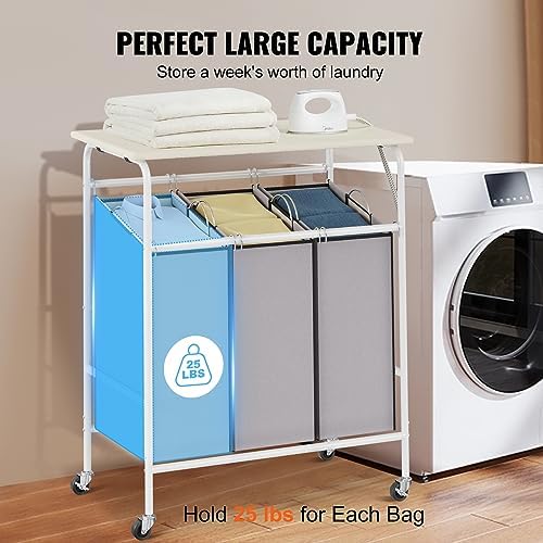 VEVOR 3-Section Laundry Sorter Cart with Ironing Board