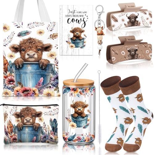 Skylety 8 Pcs Western Highland Cow Gift Set for Women