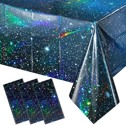3Pcs Iridescent Space Tablecloths 54x108 Inch Blue Galaxy Party Decorations