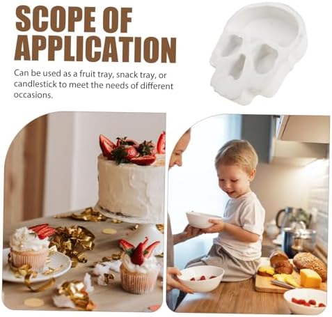 Skull-Shaped Wood Candle Holder Halloween Serving Tray