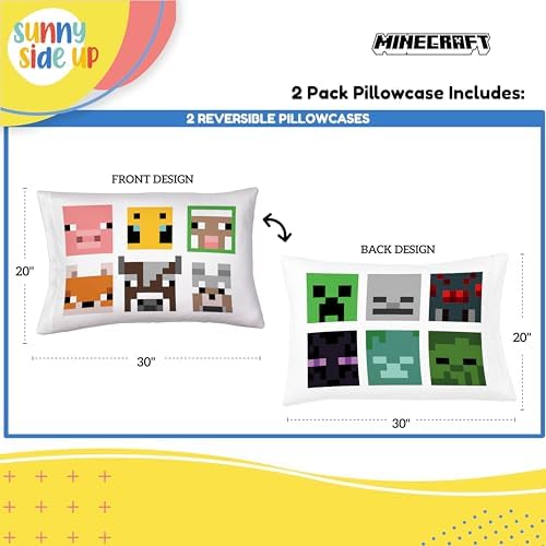 Sunny Side Up Minecraft Mobs Animals Reversible Pillowcases Double Sided Covers Kids Bedding