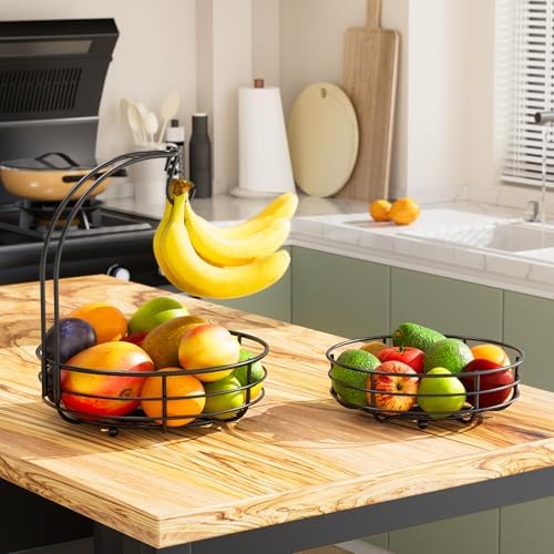 Bextsrack 2-Tier Fruit Basket with Banana Hanger Black
