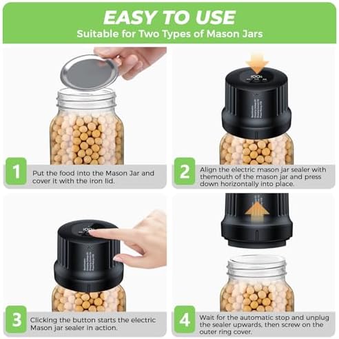 YANOY Electric Mason Jar Vacuum Sealer Kit - 2024 Smart Upgrade Black