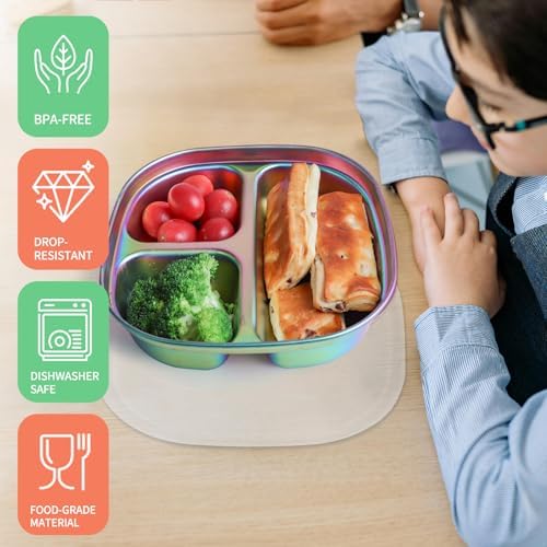 Stainless Steel Plates Set with Green Placemats