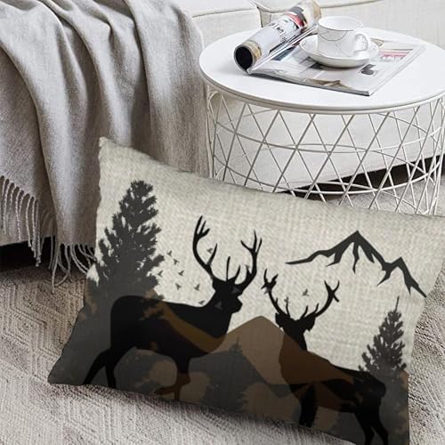 ITFRO Hand-Painted Rustic Forest Wildlife Deer Throw Pillow Case