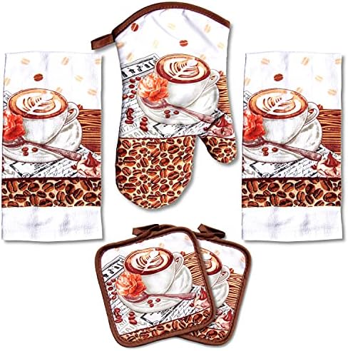 Lobyn Value Packs 5-Piece Caf Latte Kitchen Towel Set