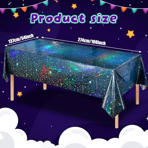 3Pcs Iridescent Space Tablecloths 54x108 Inch Blue Galaxy Party Decorations