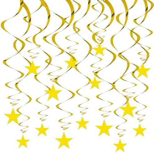 BEISHIDA Gold Star Hanging Swirl Decorations Pack of 15