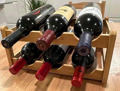 Bamboo Wine Rack 6 Bottle 2-Tier Space-Saving Kitchen Organizer