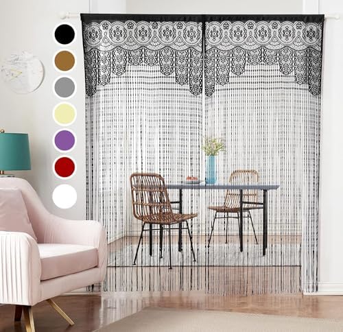 HSYLYM Macrame Curtain Black 35x79in