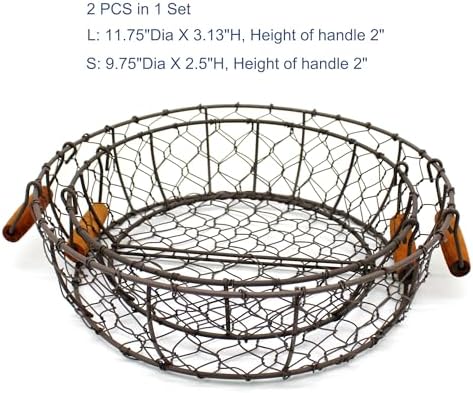 CVHOMEDECO Round Metal Wire Fruit Trays Set of 2