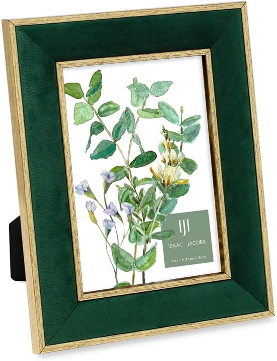 Isaac Jacobs 5x7 Green Velvet Picture Frame with Gold Border