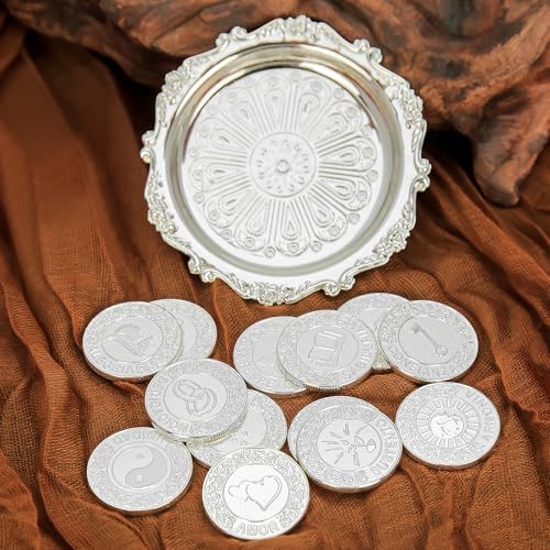 TINGKU Silver Spanish Wedding Ceremony Coins Set with Tray