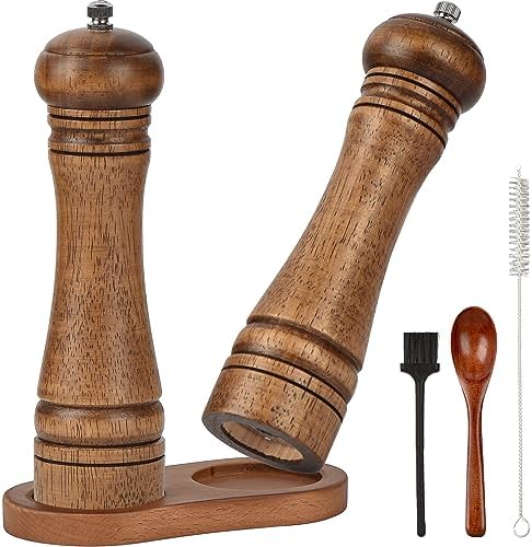 10 Inch Wood Salt and Pepper Grinder Set with 6 Pieces