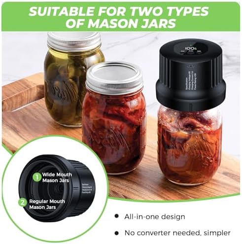 YANOY Electric Mason Jar Vacuum Sealer Kit - 2024 Smart Upgrade Black