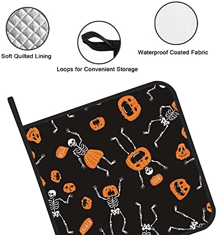 Halloween Skeleton Pumpkin Potholders Set of 2
