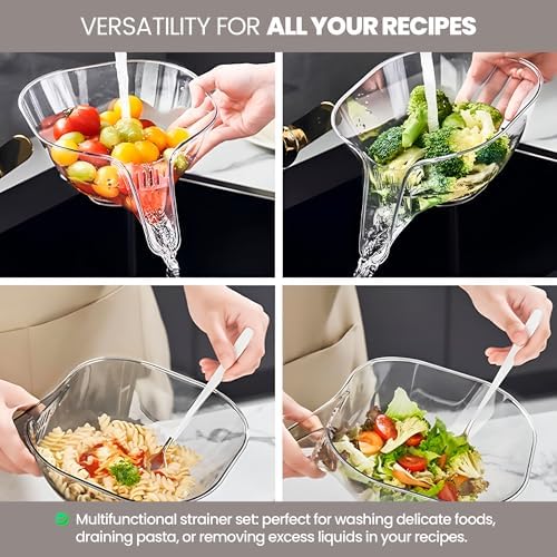 Silicone Strainer Set with Drain Basket and Vegetable Washer Black