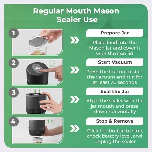 Cordless Electric Vacuum Sealer Kit for Mason Jars Black