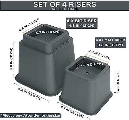 Utopia Bedding Bed Risers Set of 4 3 5 8 Inch Grey