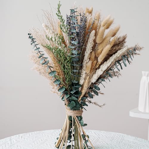 Boho Dried Flower Bouquet with Pampas Grass Lavender Eucalyptus and Wheat
