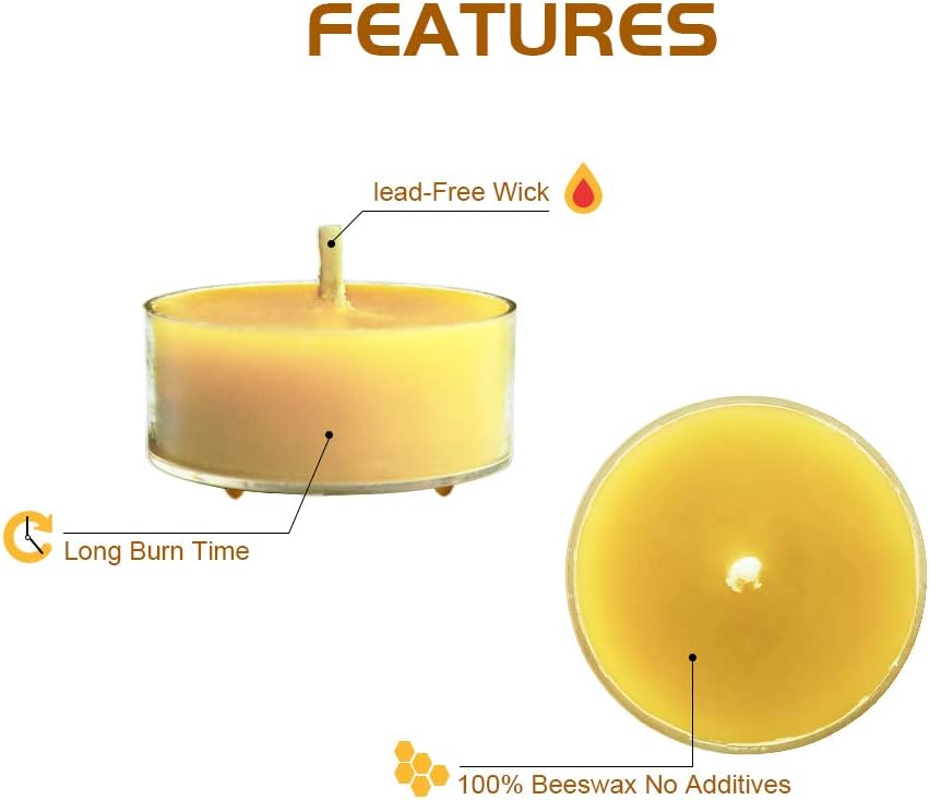 Natural Yellow Beeswax Tea Light Candles 12pcs Organic Scented Clean Burning