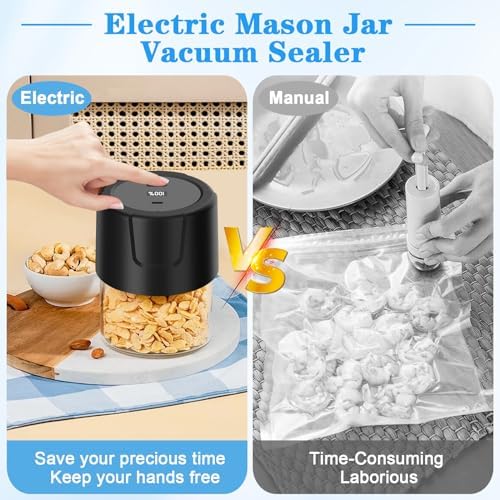 Electric Mason Jar Vacuum Sealer with 5 Regular 5 Wide Mouth Lids