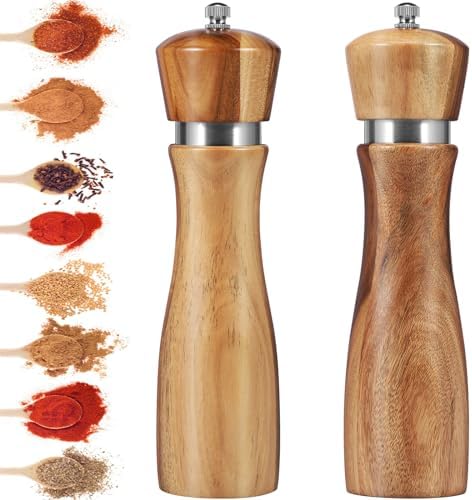 2Pcs Wood Salt and Pepper Grinder Set with Adjustable Coarseness