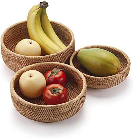 DECRAFTS Round Rattan Fruit Baskets Stackable Set of 3
