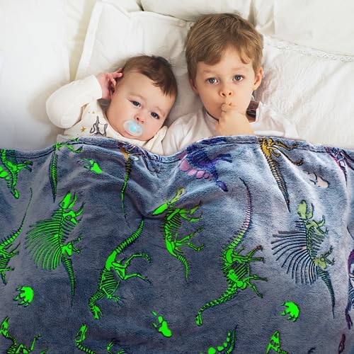 Glow in The Dark Dinosaur Throw Blanket for Kids