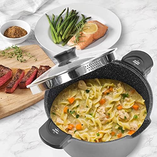 5 Quart Pasta Pot with Strainer Lid and Tempered Glass Lid