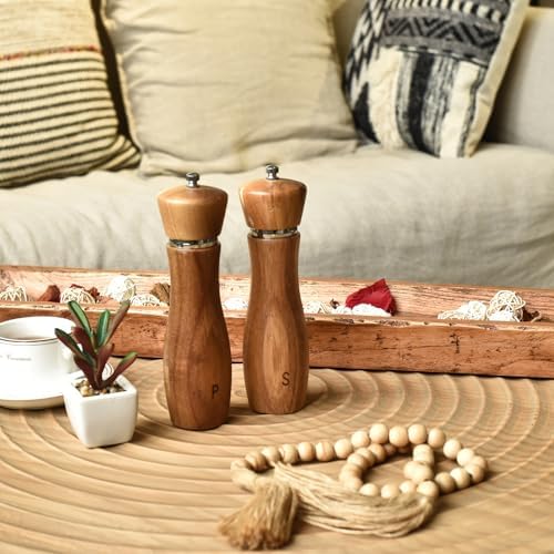 Acacia Wood Salt and Pepper Mill Set with Adjustable Spindles
