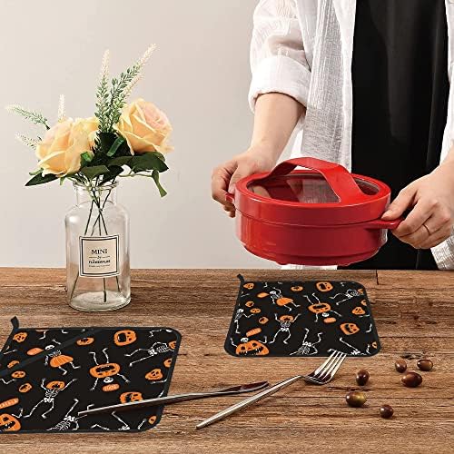 Halloween Skeleton Pumpkin Potholders Set of 2