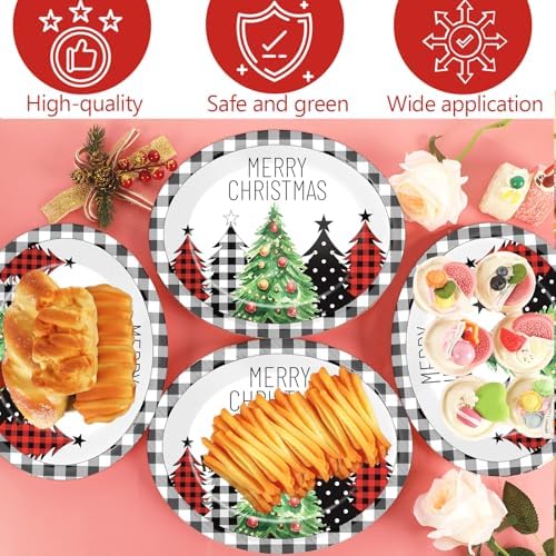 CHUNNIN 50Pcs Christmas Tree Plaid Paper Plates
