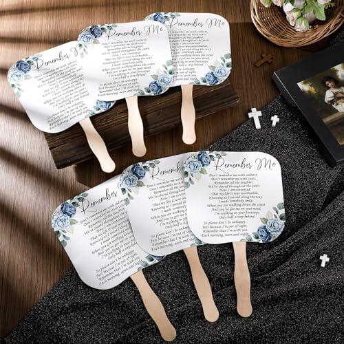 Teling 50 Pcs Blue Rose Memorial Fans with Wooden Handles