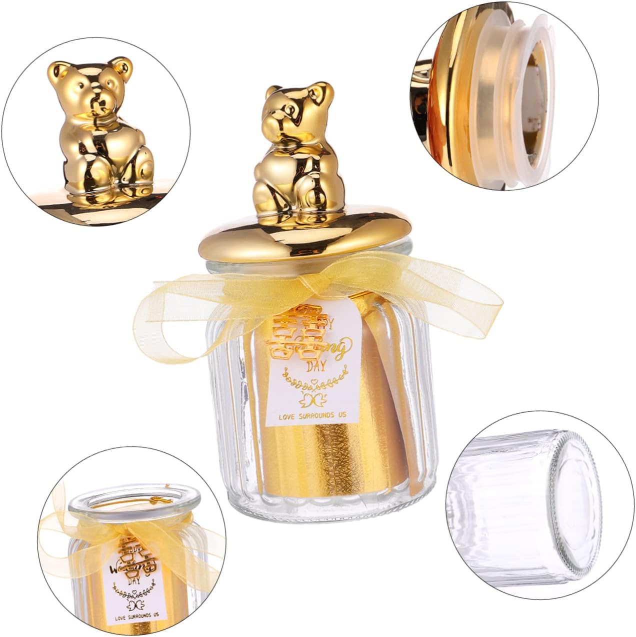 1Pc Elegant Glass Candy Box with Gold Plated Lid