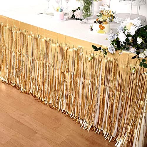 Clayghsen 4 Pack 29x108 Inch Metallic Foil Table Skirts