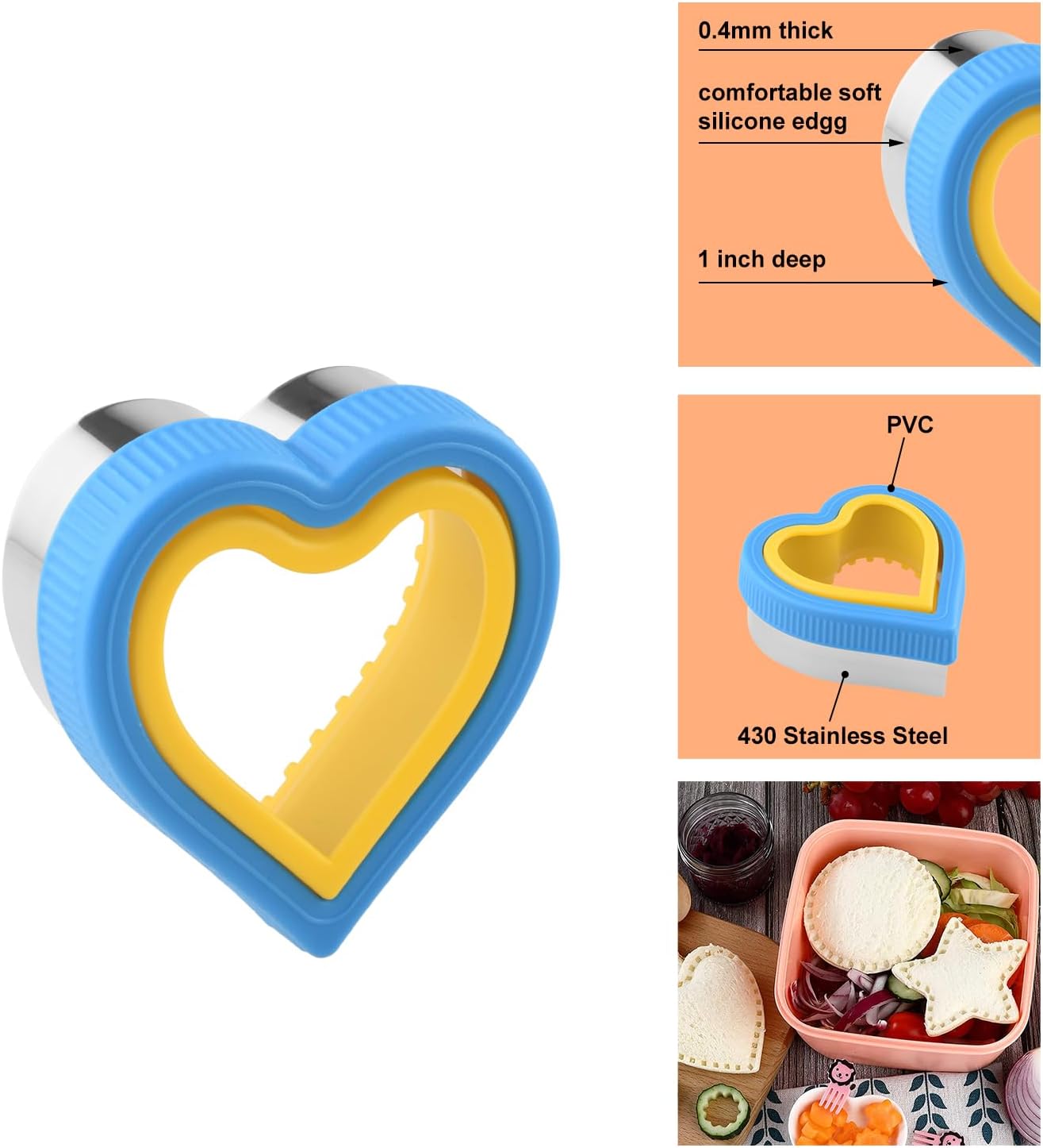 Heart Uncrustable Sandwich Maker with 6 Shapes