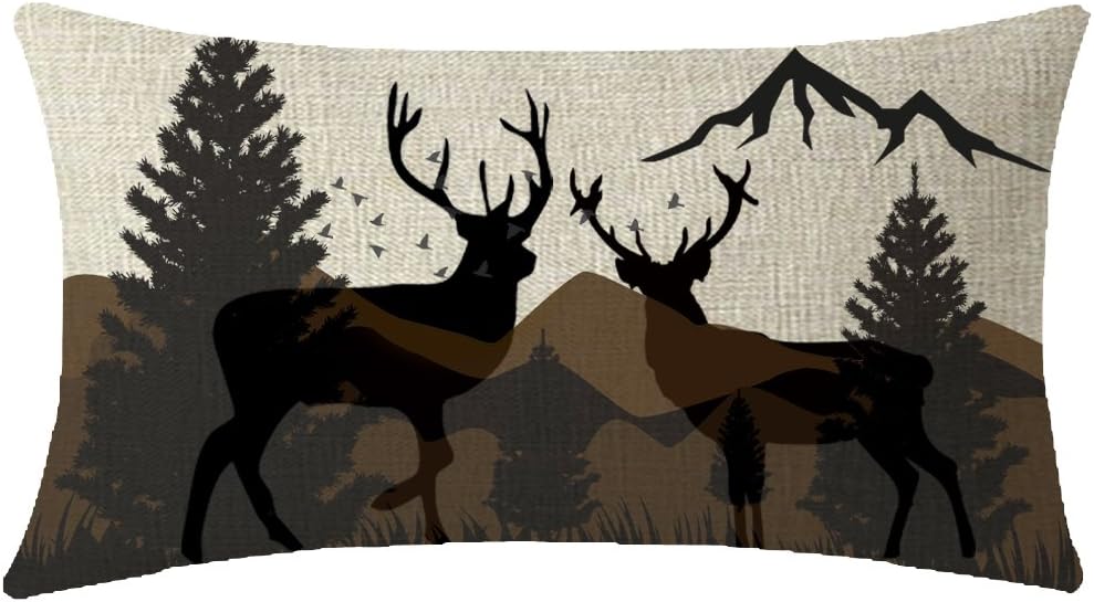 ITFRO Hand-Painted Rustic Forest Wildlife Deer Throw Pillow Case