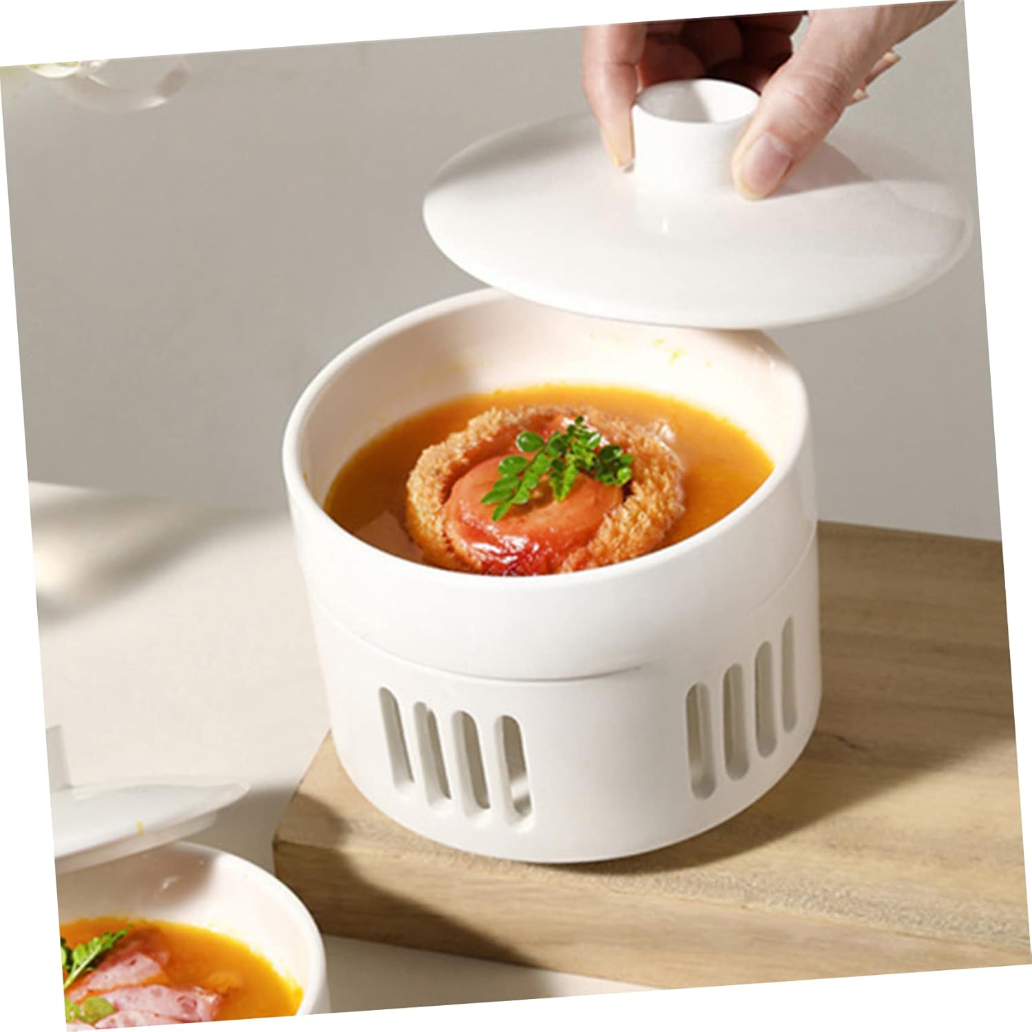 Ceramic Stew Pot Lid with Heating Base Soup Bowl Set
