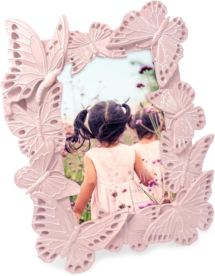 Isaac Jacobs Ornate Butterfly Picture Frame 4x6 Pink